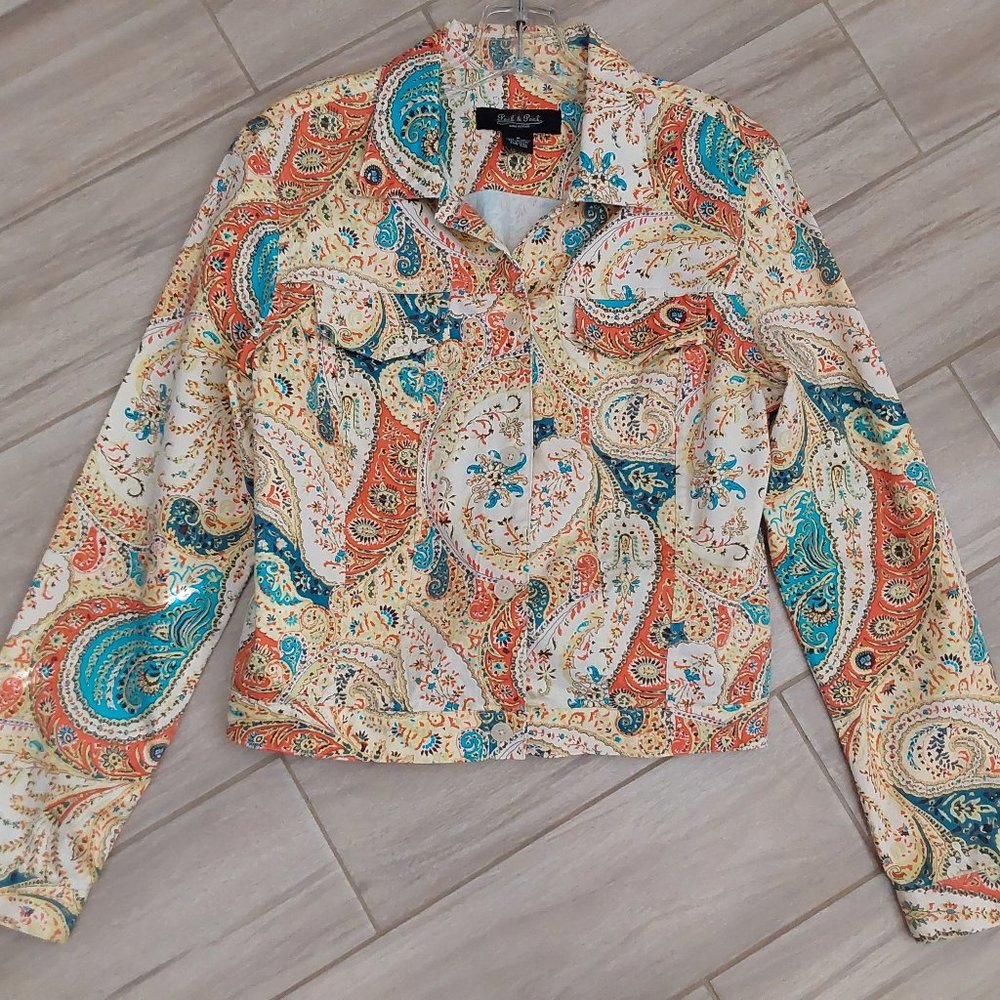 Peck And Peck Multi-Color Paisley Button Front Je… - image 1